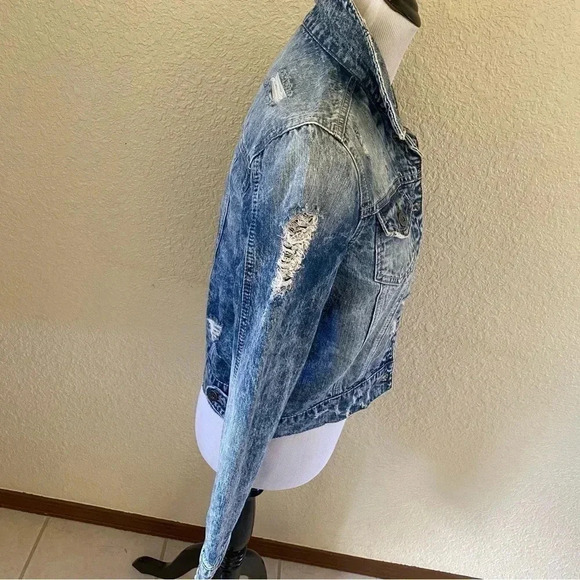 RWH Rewash Distressed Acid Washed Denim Jean Jacket: XS - Picture 4 of 10